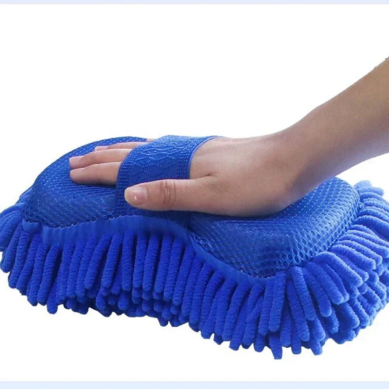 2pcs Blue Microfiber Chenille Car Wash Sponge, Maintenance Wash Brush Pad, Books Tool, Auto Washing Towel, Gloves, Styling Accessories