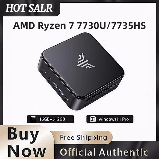 Mini PC avec AMD Ryzen7 7735HS/7730U, 32 Go, SSD 512 Go, ordinateur mini PC AMD, PC de jeu, prend en charge 4K HDMI DP Type-C Wi-Fi