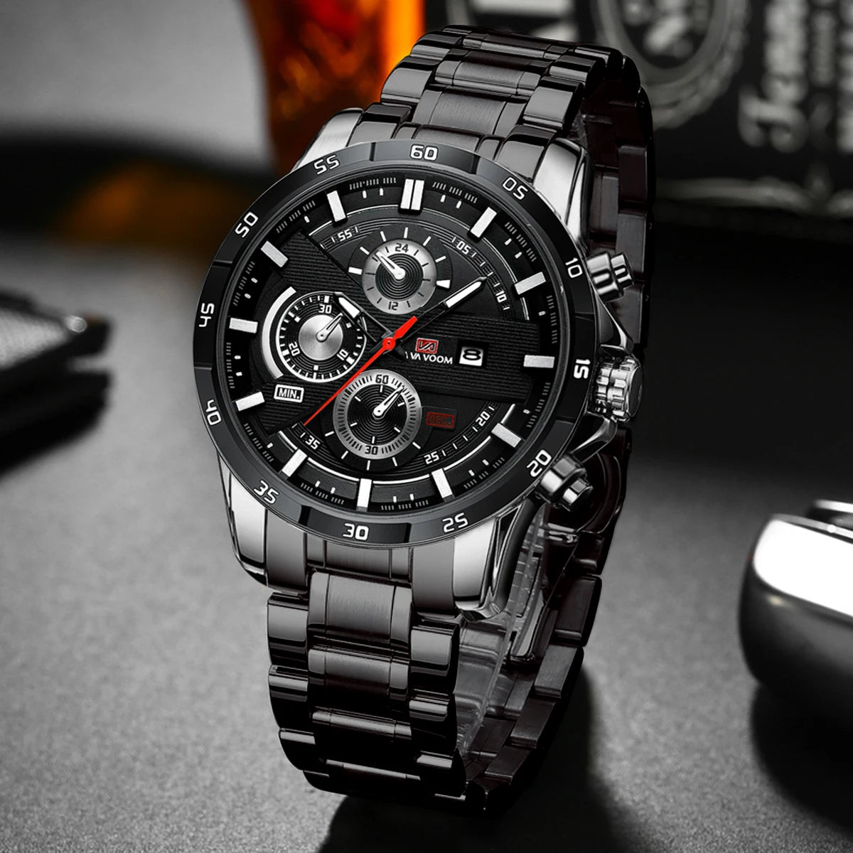 Montre à quartz en cuir pour homme, style sport, grand, décontracté, mode, original, noir, rose, or, calendrier, 46mm