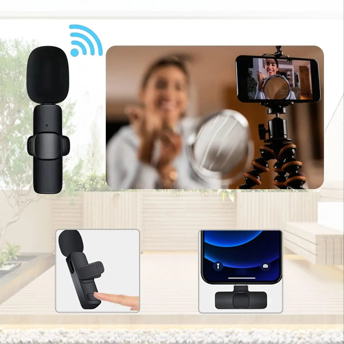 Mini microphone cravate portable pour diffusion en direct, tournage, interview, mini microphone sans fil avec clip pour l'enregistrement vidéo