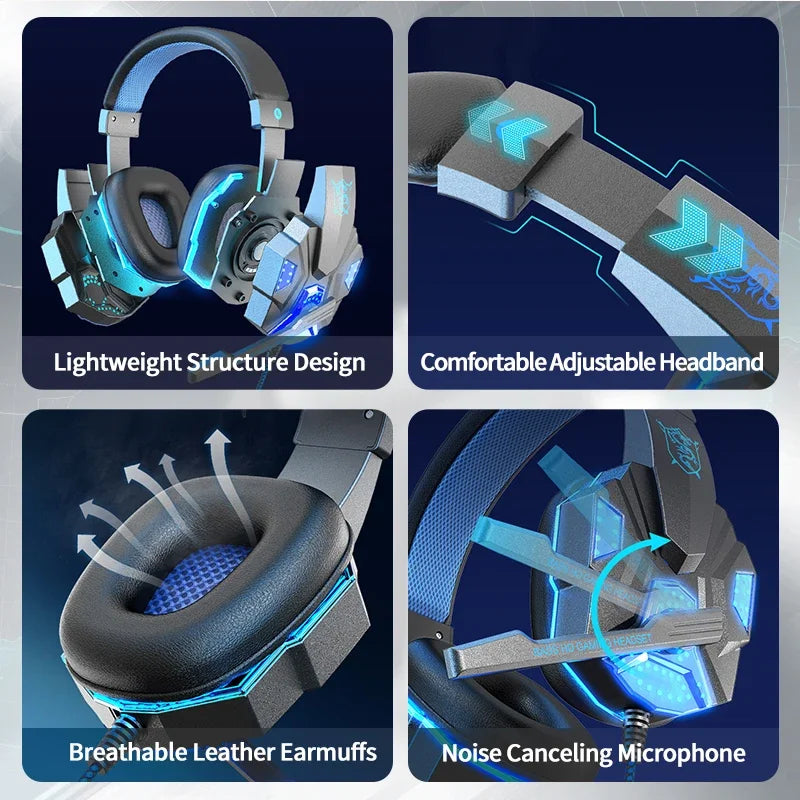 Auriculares de diadema RGB para juegos HOMEFISH SY830MV con micrófono, auriculares con cable supraaurales ligeros para PC, PS5, Xbox, Switch