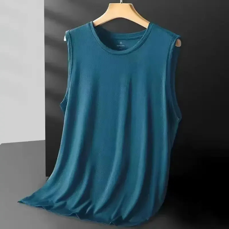 Débardeur en maille de soie glacée pour homme 2026 – Léger, sportif, sans manches, pour l'été – T-shirt décontracté et tendance