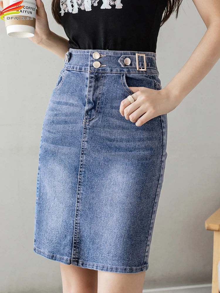 Jupe Jean Grande Taille Femme 2025 — Taille Haute Fente Noir Bleu Coréen