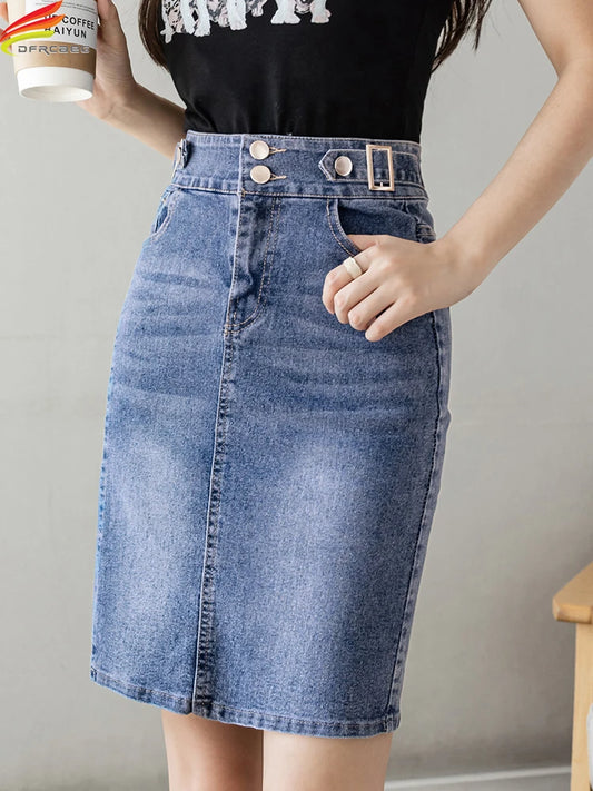 Fall 2025 Plus Size Women's High Waisted Skirt Plus Size Slit Black or Blue Denim Skirts Korean Fashion Slim Women's Skirt