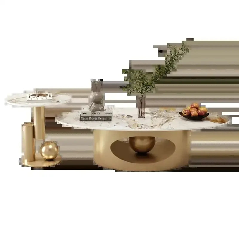 Tables basses modernes effet marbre — pieds métal blanc, table d'appoint ovale, nordique, salon, meubles