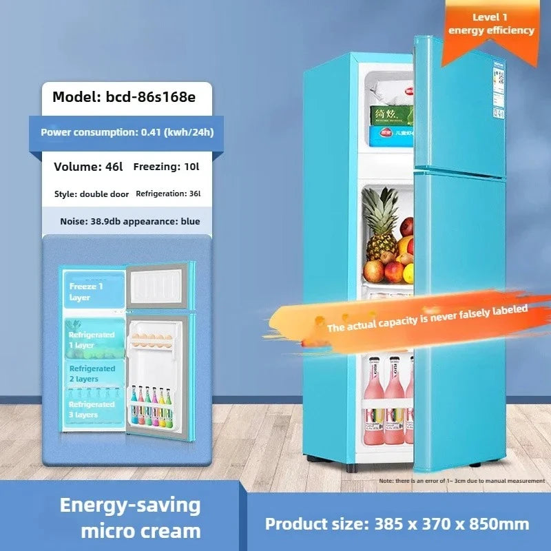 Refrigerador de doble puerta para apartamento de alquiler, pequeño refrigerador doméstico con congeladores profundos, refrigerador de bajo consumo de nivel uno