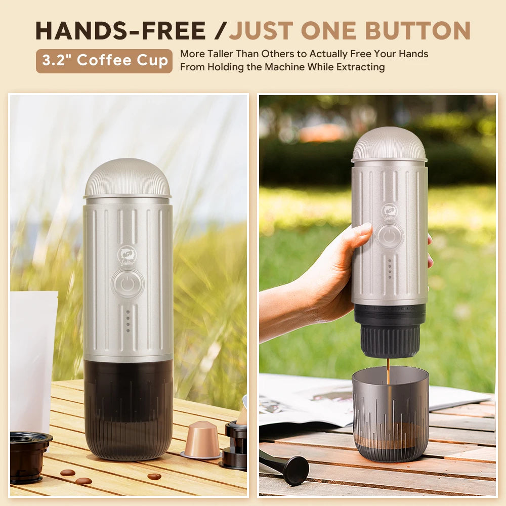 Machine à café expresso portable 19 bars — chauffage automatique, compatible capsules et café moulu
