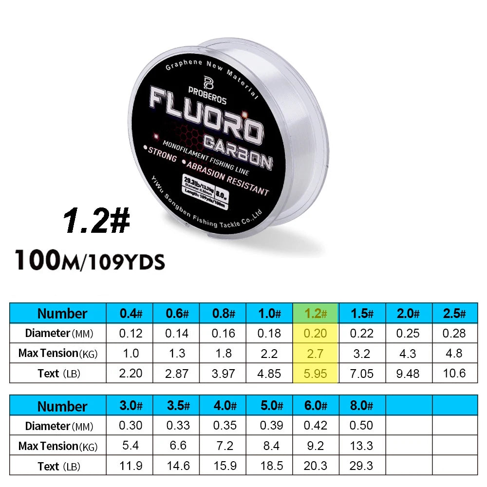 Fil de Pêche Fluorocarbone 100m — Monofilament 2.2 à 29.3 lb Carpe & Leader