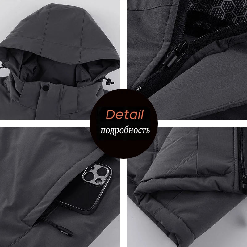 Veste d'hiver épaisse et imperméable pour homme, coupe-vent, chapeau détachable, multi-poches, coupe-vent de travail, Safari
