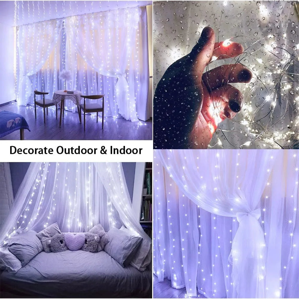 LED Curtain Lights with USB Remote, 8 Modes, Christmas Decoration for Home, Holiday, New Year