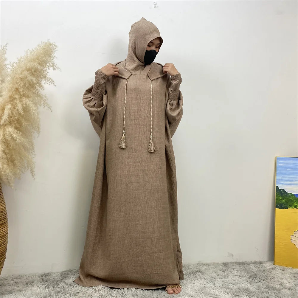 Femmes 12 couleurs Abayas musulman Ramadan vêtements de prière avec capuche Jalaba solide décontracté manches chauve-souris Robe arabe Eid Djellab