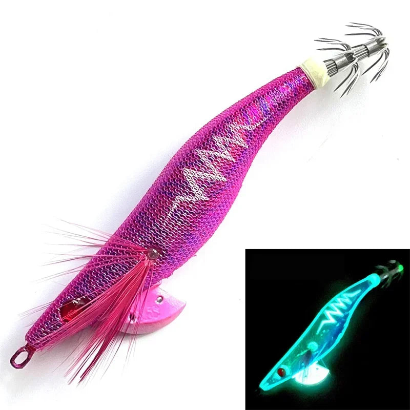 Appât phosphorescent en bois pour la pêche à la seiche, gabarits de calmar, crochets de gabarit de poulpe, léger et noctilucent, taille 3.5 #, 21g