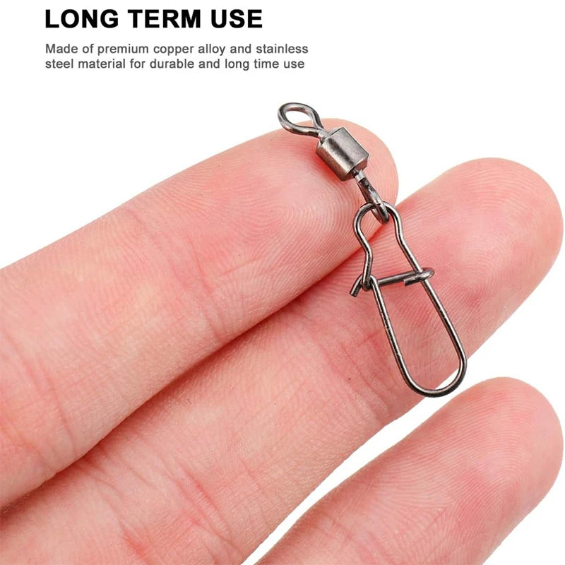 Boutons-pression pivotants de pêche 4 # -12 #   Kit de connecteurs Duo-Lock à roulement roulant en acier inoxydable, matériel pour leurre d'eau douce et d'eau salée, 50 à 200 pièces