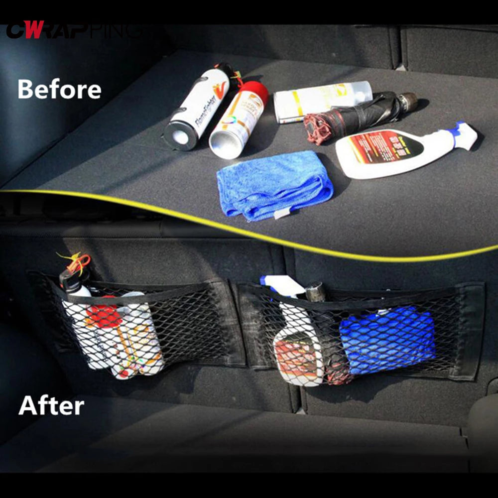 Sac de rangement pour coffre de voiture, filet en nylon, organisateur de coffre arrière de voiture, filet à bagages élastique, poche, fournitures pour véhicules