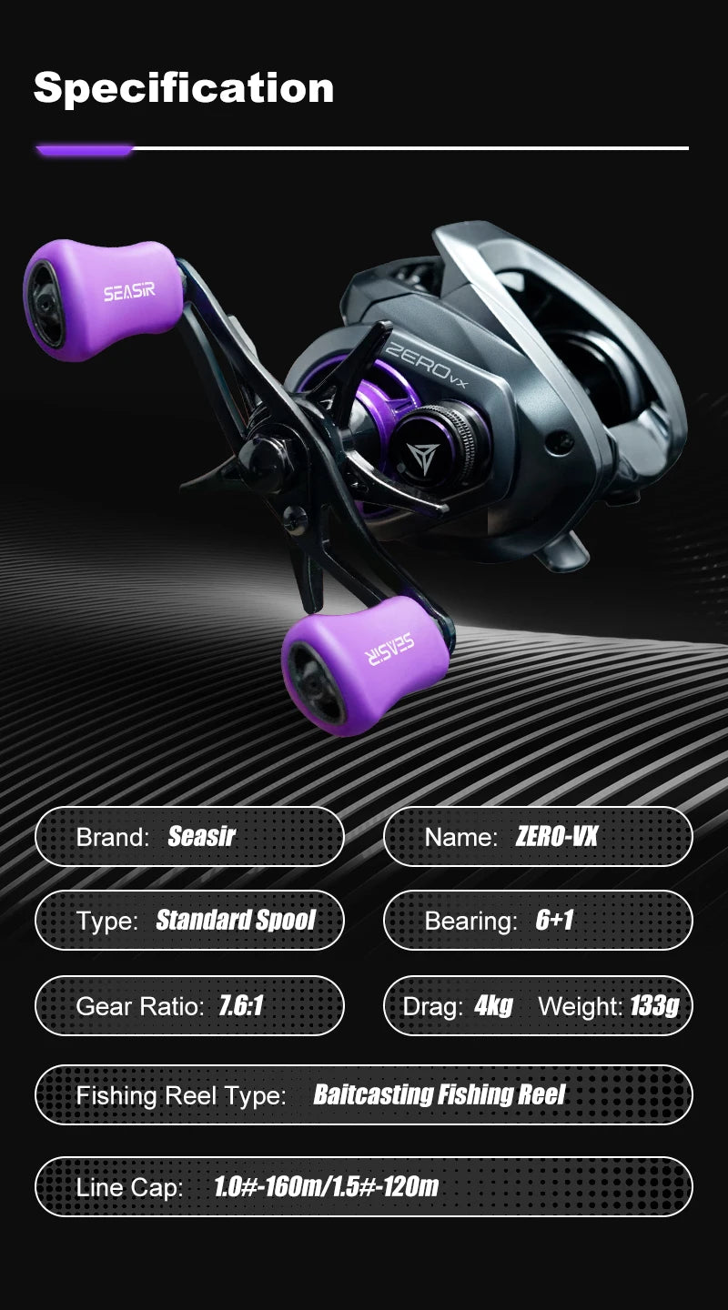 Seasir ZERO-VX 133g BFS Baitcasting moulinet de pêche ultraléger 7.6:1 rapport de vitesse 6 + 1BB traînée maximale 4kg bobine de pêche en eau salée douce