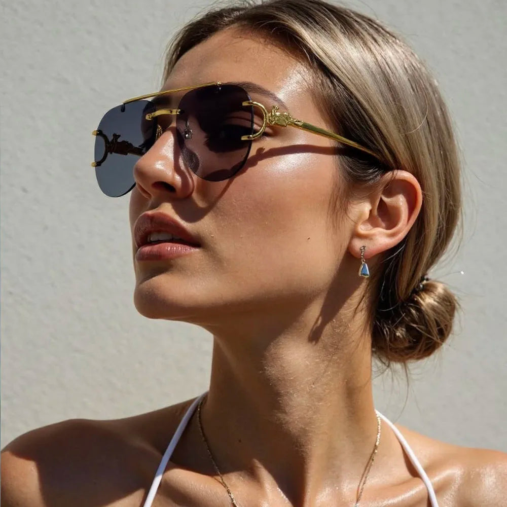 Lunettes de soleil femmes sans monture ovale — mode, vintage, 2025
