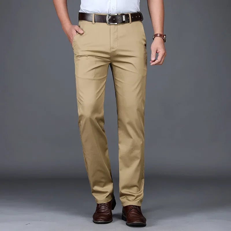 Pantalon de costume mince pour homme — affaires, décontracté, coton, vert, noir, kaki, tailles 30-40