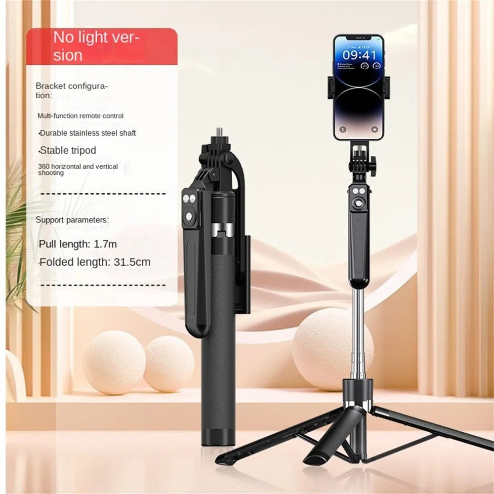 Trépied perche à selfie 1,7M avec télécommande sans fil — 360°, smartphone, vidéo, diffusion en direct