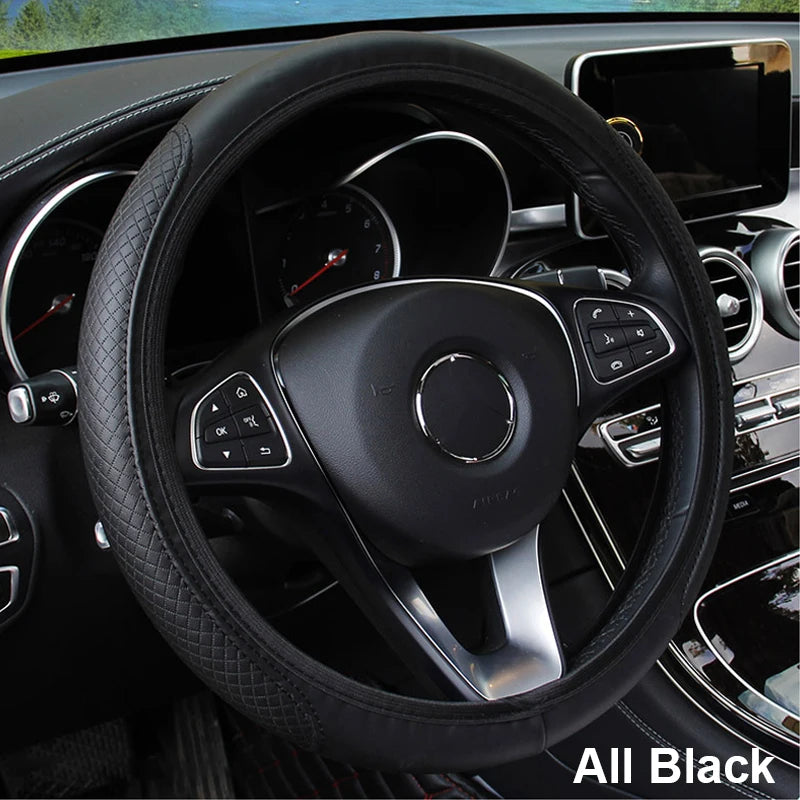 SEAMETAL 37-39CM Anti-Slip Breathable Steering Wheel Cover Universal Steering Wheel Cover Microfiber Leather Steering Wheel Protector