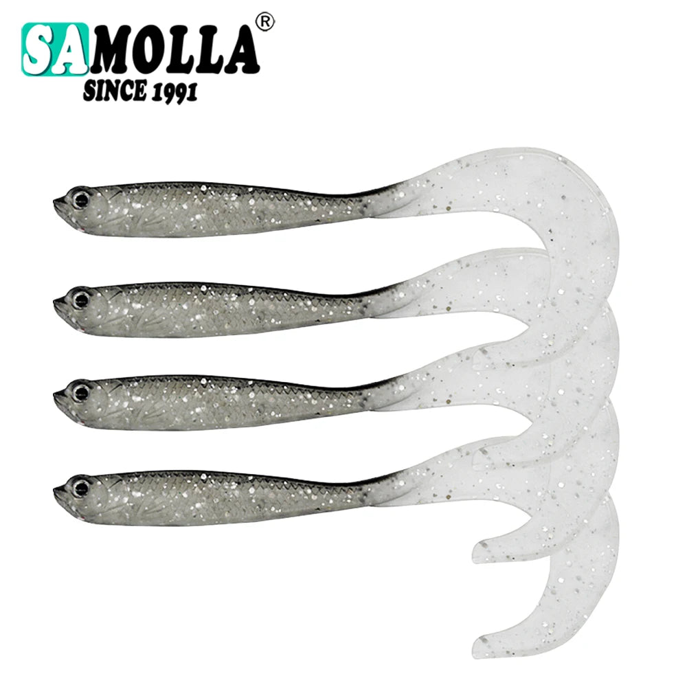 4 pièces/lot appâts de ver souples, appâts de bar à longue queue, leurre de pêche réaliste 4 pièces leurre de pêche Wobblers de gabarits 12.5cm 55g Shad t-tail