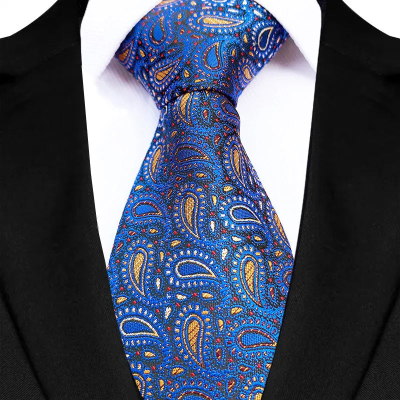 Cravate classique à rayures Paisley pour hommes — 8cm, Jacquard, bleu royal, accessoires, mariage