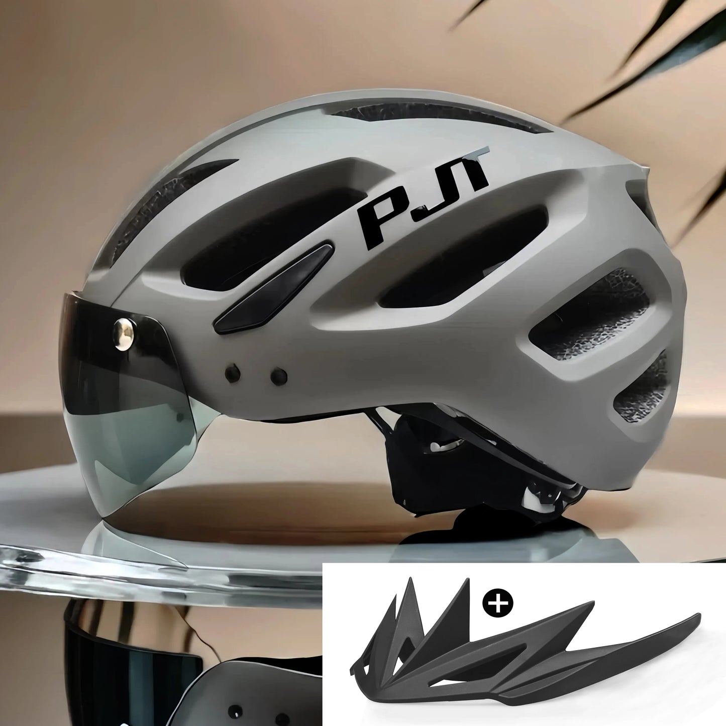 Casque vélo avec feu arrière LED USB rechargeable — lunettes de soleil intégrées, cyclisme route/VTT