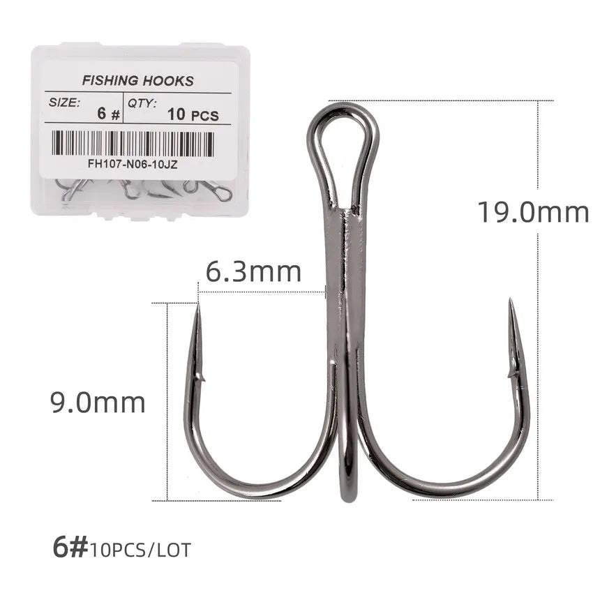 Hameçons triples de pêche aiguisés blancs, matériel de pêche au poisson, outils et accessoires, 10 pièces/boîte