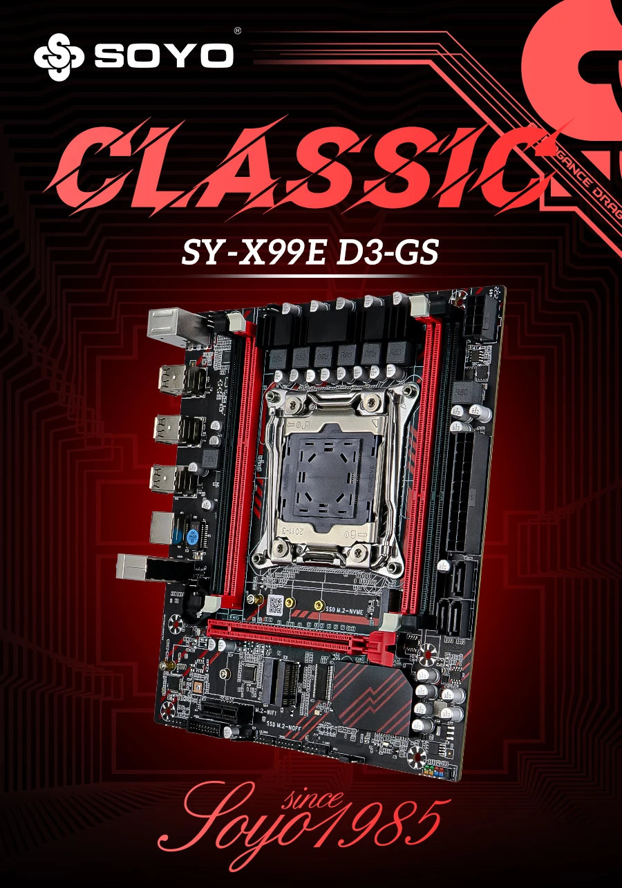 Carte mère SOYO X99 DDR3 LGA2011-3 — Xeon E5-2673 V3, DDR3 128 Go, NVMe M.2, PCIe 3.0, TPM 2.0