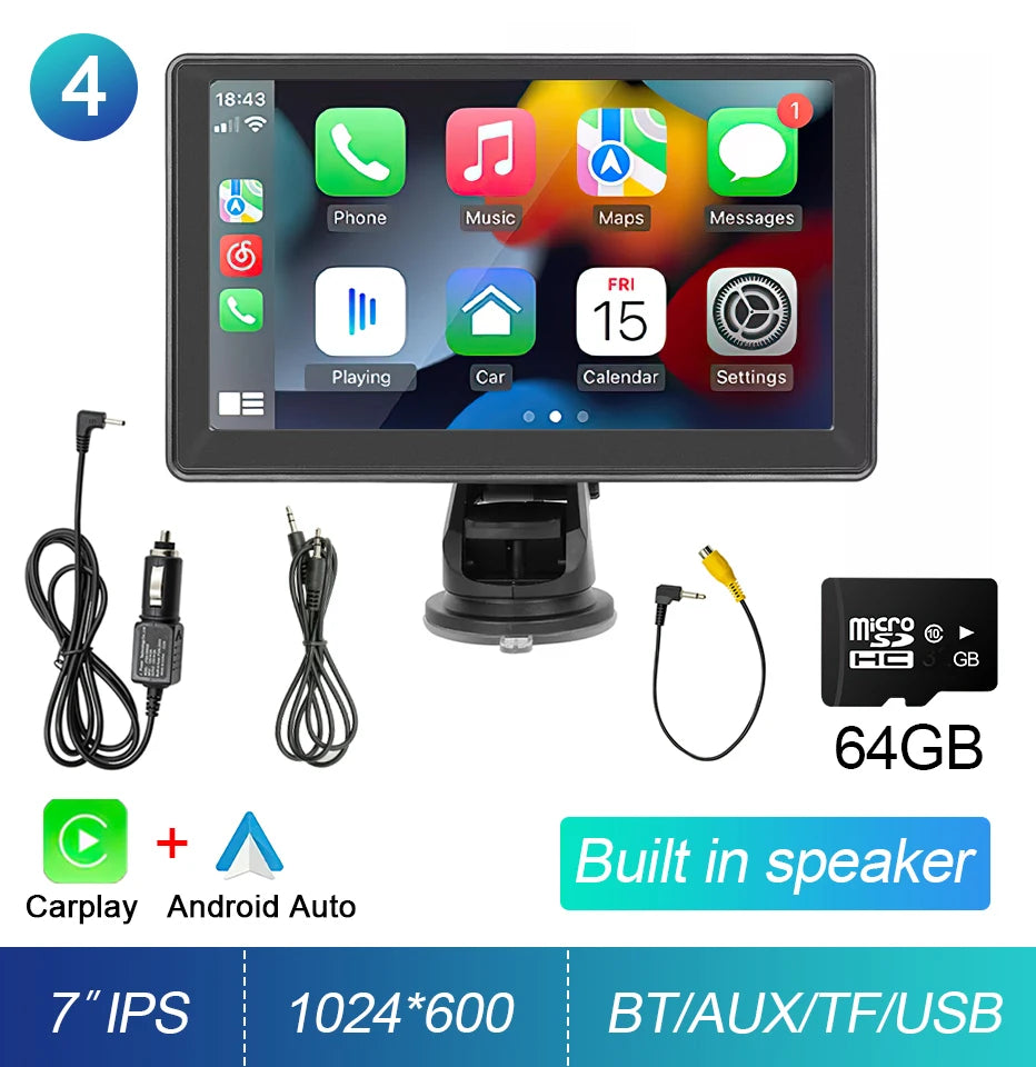 7-inch Portable Touchscreen IPS CarPlay Android Auto Car Stereo Multimedia Video Player GPS Navigation Wifi Backup Camera