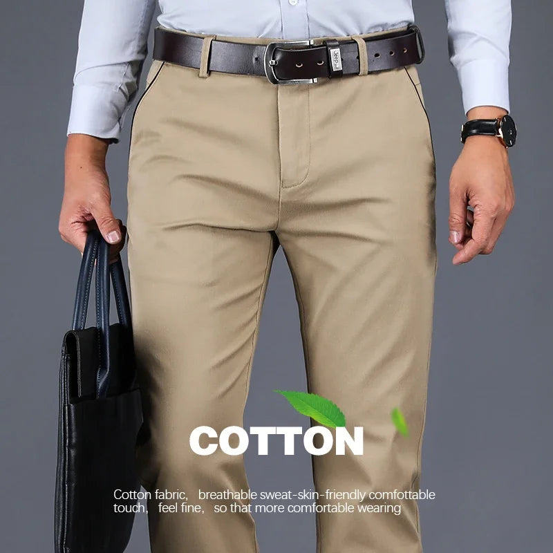 Pantalon décontracté 2024 en coton pour homme — classique, droit, ample, taille haute élastique