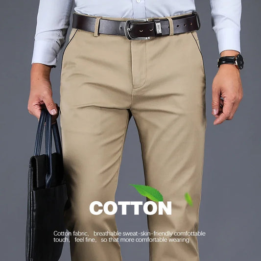 Men's Casual Pants 2024 Cotton Classic Straight Loose High Waist Elastic Brand Clothing New Collection 98%