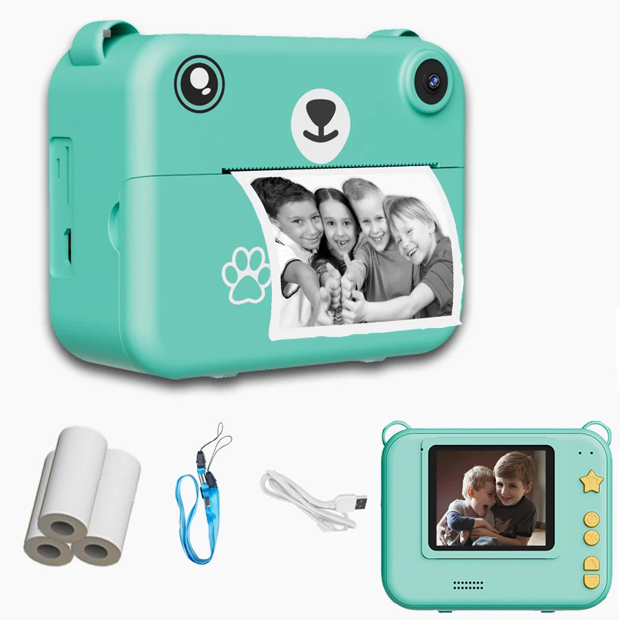 Kids Digital Camera, Instant Print Photography, 1080P HD Video Recorder, Mini Thermal Printer, Educational Birthday Gifts
