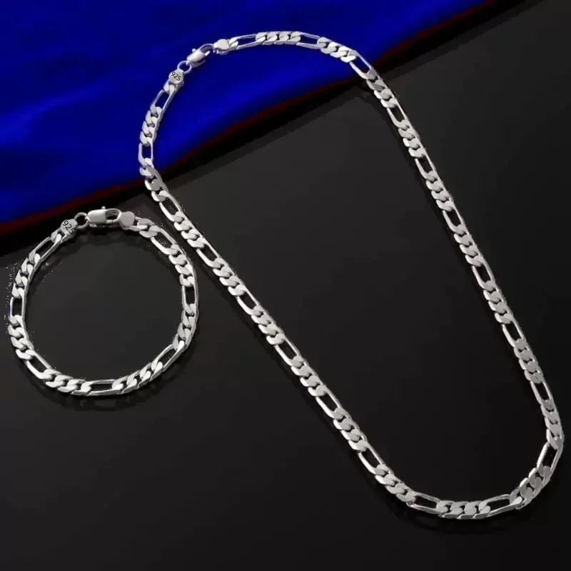 Fino Noble recién llegado 925 plata 4MM cadena para hombres mujeres pulsera collar conjunto de joyas señora regalos de Navidad dijes de boda