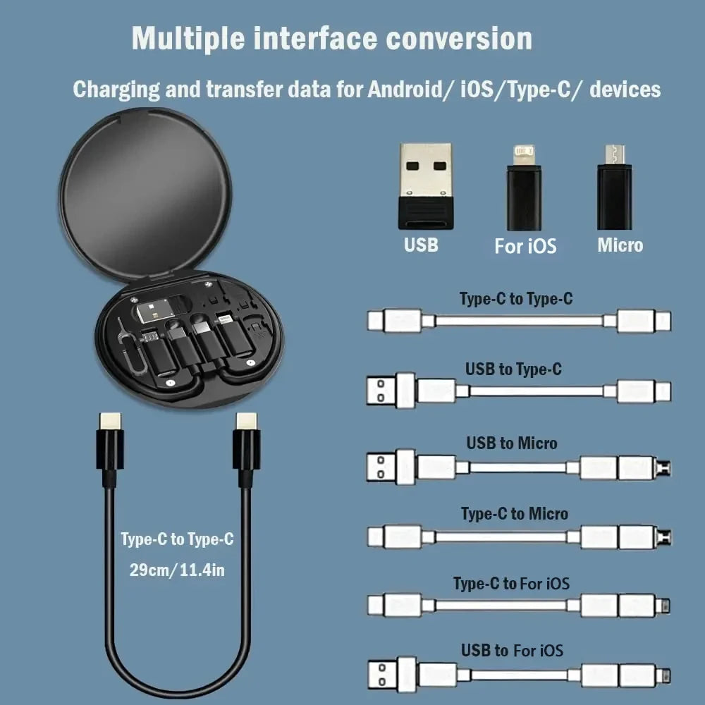 60W Multifunctional USB Type-C Data Cable Set Fast Charging for iPhone Xiaomi Charger Storage Box Adapter Card Pin Travel Box