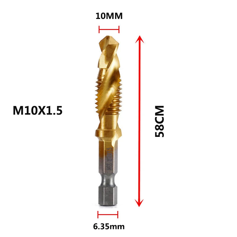 Brocas MeaccelerTap de titanio, vástago hexagonal, rosca de tornillo HSS, máquina de tornillos, macho de roscar compuesto, M3, M5, M6, M8, M10, herramientas manuales