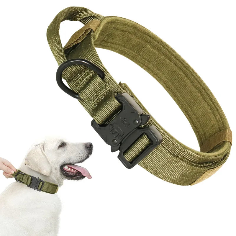 Collier Tactique Nylon pour Chien — Poignée Réglable, Robuste, Taille Moyenne & Grande