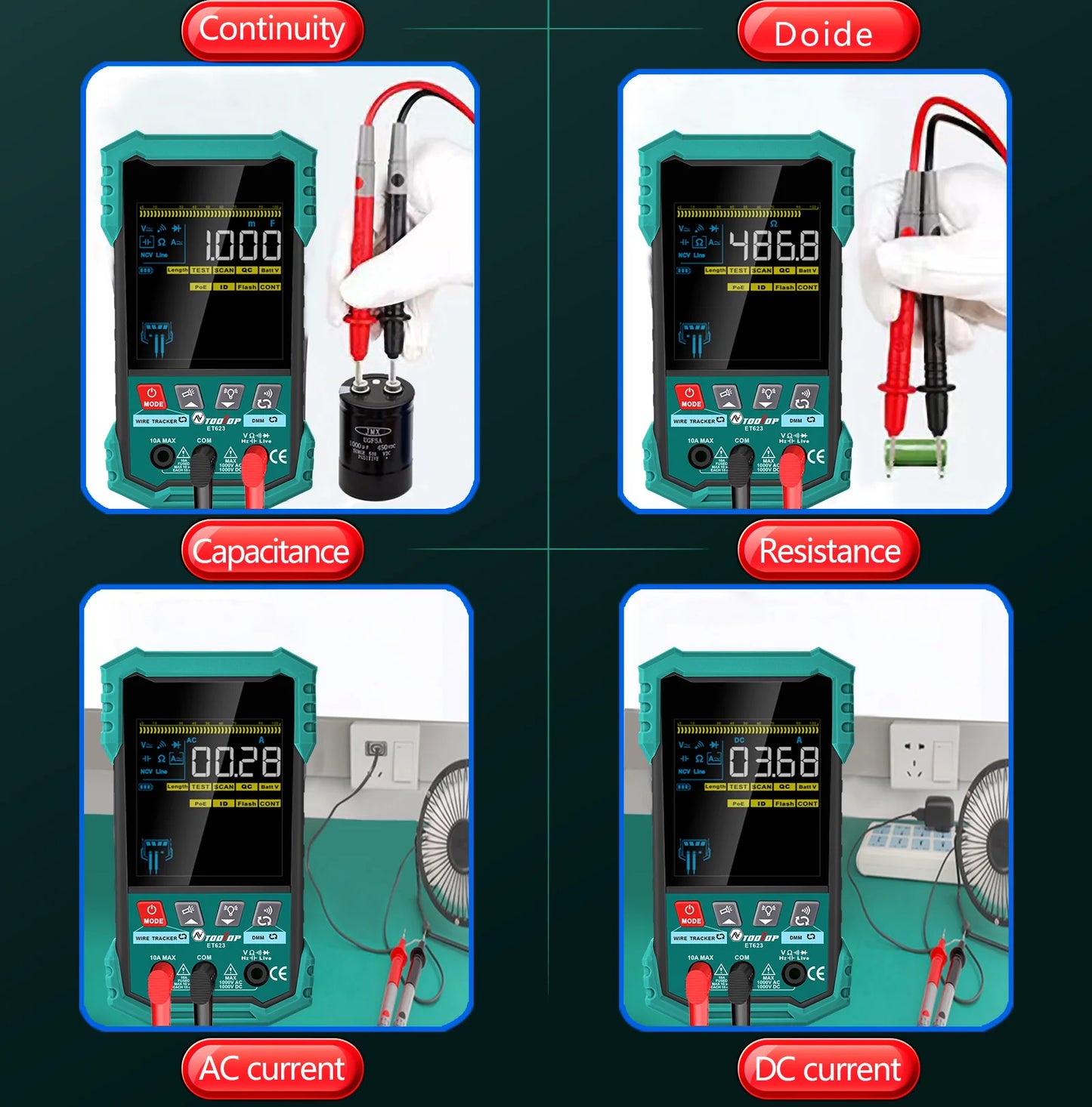 TOOLTOP – testeur de câbles réseau multifonctionnel de 3.2 pouces, 400M, Test POE, cartographie de câbles LAN, multimètre, outil de suivi de ligne téléphonique NCV