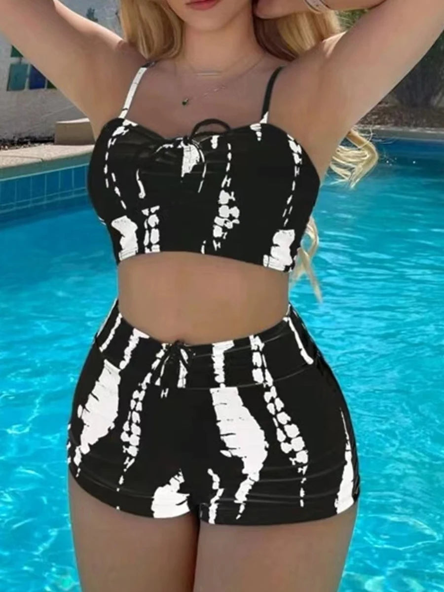 Maillots de bain femme 2026 : Bikinis short à cordon de serrage devant, taille haute, pour la natation et la plage