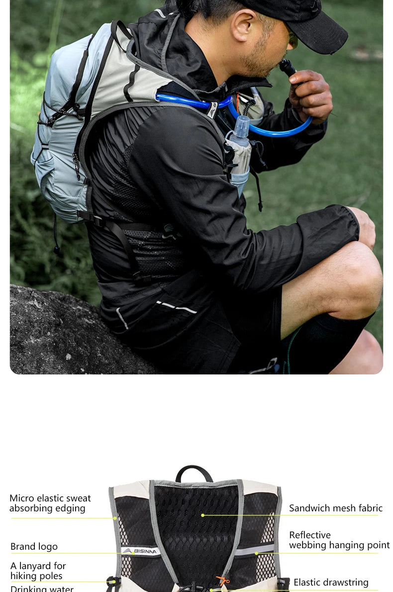 BISINNA 6L sac à dos de course respirant sac tout-terrain ultraléger sac d'hydratation de cyclisme réfléchissant pour cyclisme escalade randonnée