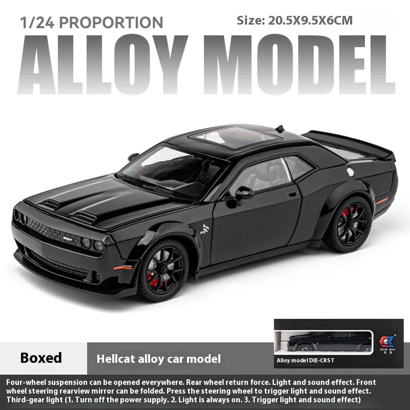 1:24 Challenger Hellcat Redeye Coche de aleación modelo sonido y luz Juguete para niños Regalo de cumpleaños Coche en miniatura