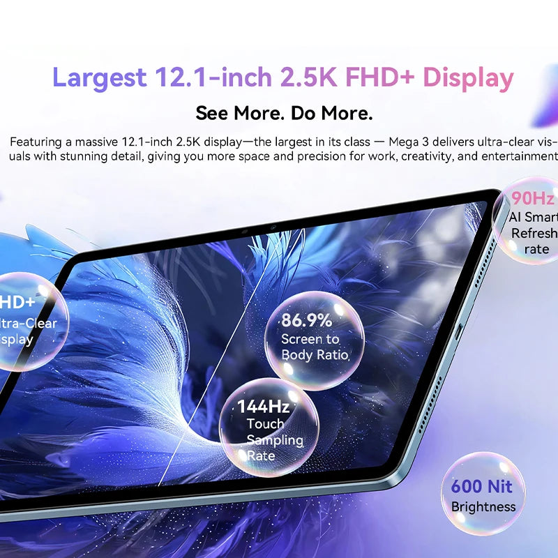 【Estreno mundial】 Blackview MEGA 3 Tablet 12.1" 2.5K 90Hz Pantalla 12GB 256GB 8800mAh Cámara 50MP Carga Rápida 33W Android 15 Pa