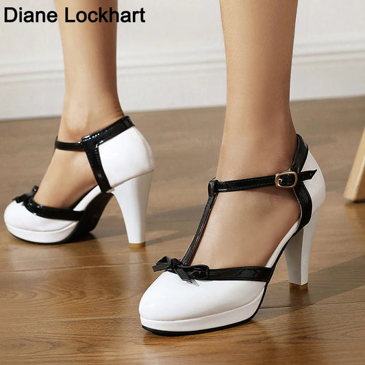 Women's High Heels Round Toe Pumps, Platform Pumps with Bowknot, Wedding Party Shoes, Plus Size