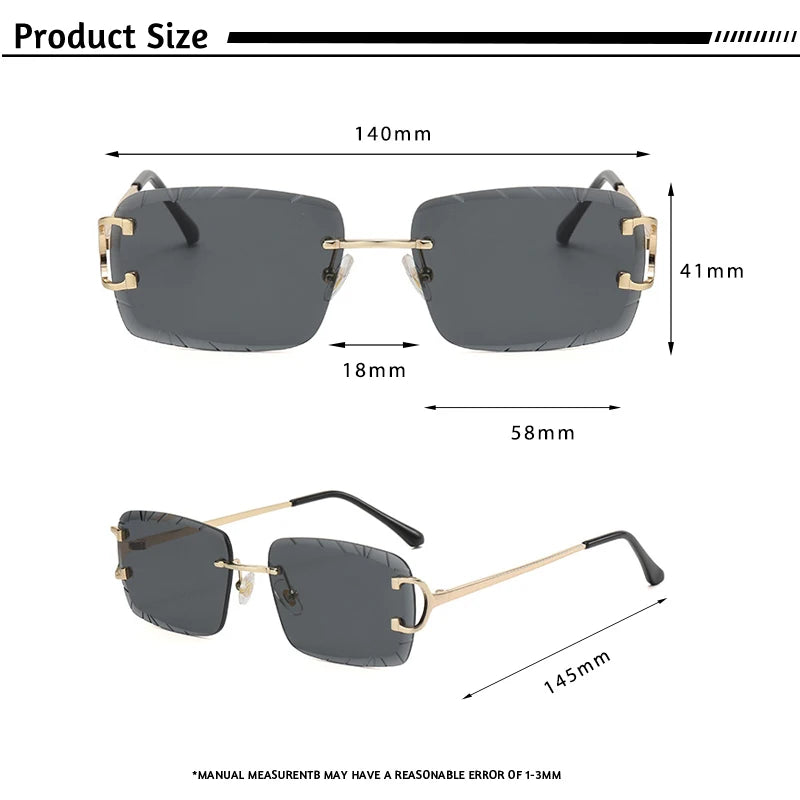 Lunettes de soleil carrées sans monture dégradé — métal, punk, UV400, homme et femme