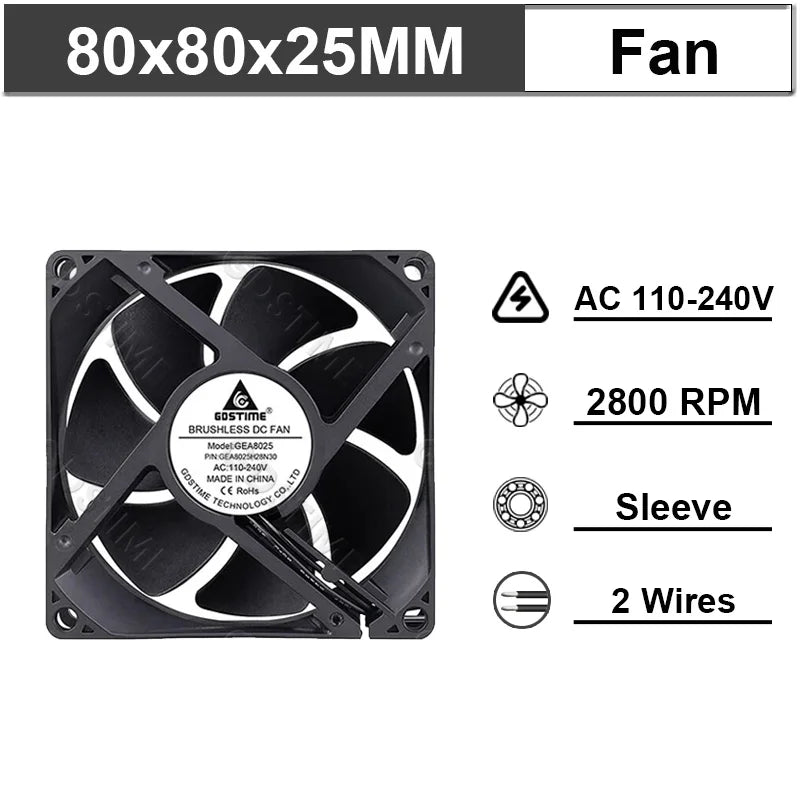 Ventilateur de refroidissement Gdstime 8025 2 broches 48V DC 5V 12V 24V 80mm, ventilateur axial USB à double roulement à billes 80x80x25mm, ventilateur de refroidissement pour boîtier PC 8CM