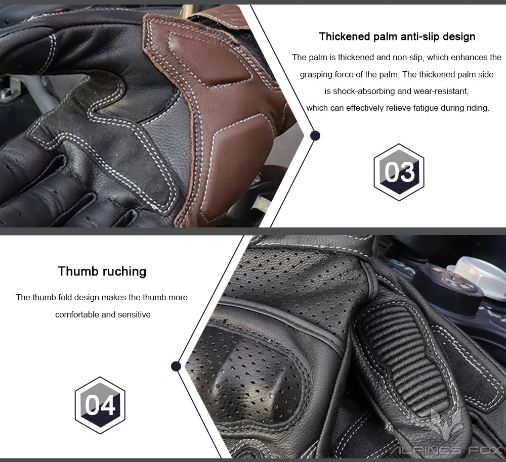 Gants moto en cuir marron vintage pour homme — certification CE, écran tactile, motocross, course