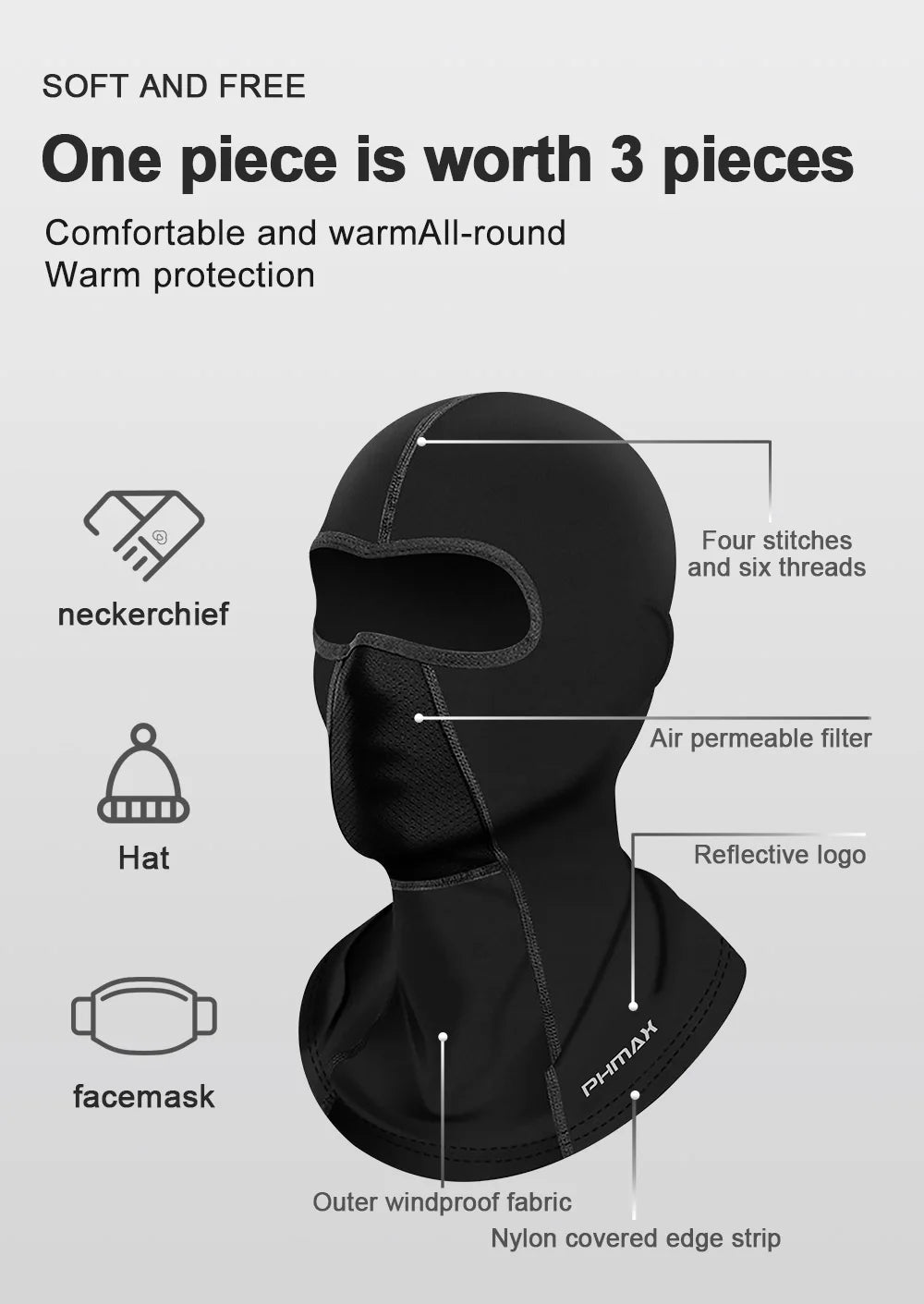 Masque d'équitation moto — protection vent et chaleur, masque complet respirant, cagoule, écharpe