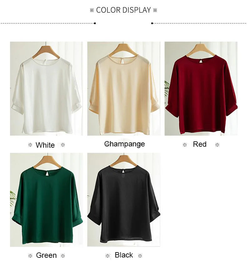 Nouveauté 2026 – T-shirt basique en satin de soie à manches courtes pour femme, col rond, coupe décontractée et légère, chemisier ample pour femme