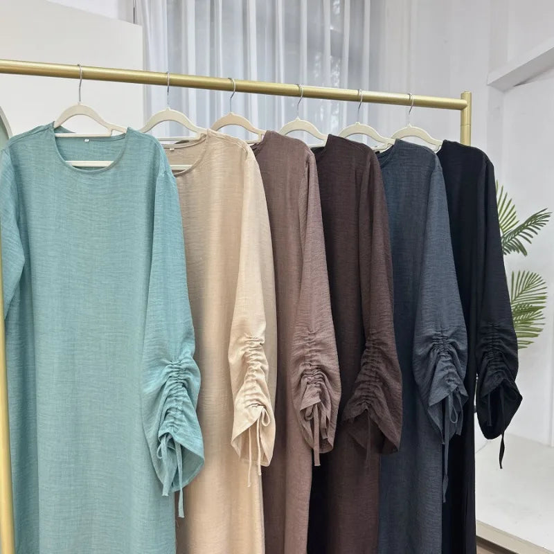 Robe modeste pour femmes musulmanes, arabie saoudite, Eid dubaï, Abaya uni, fête de vacances islamique, couleur unie, turquie, poignets à lacets, vêtements longs, 2024