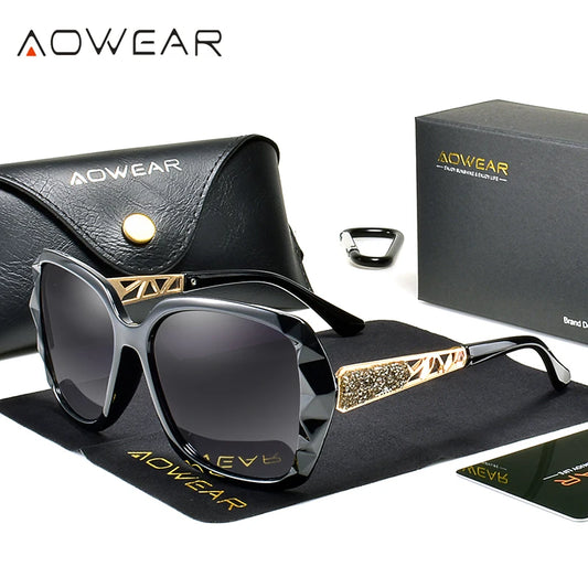 Lunettes de soleil femme polarisées — carré, dégradé, rose miroir, surdimensionné, élégant