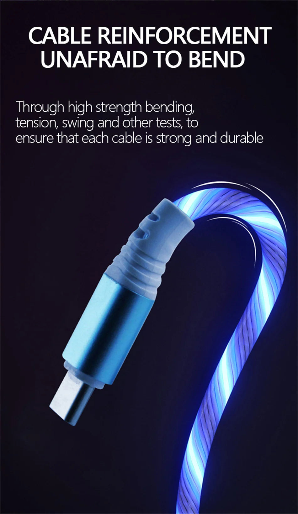 Câble USB Lumineux 7A — Charge Rapide Micro USB & Type-C LED Streamer